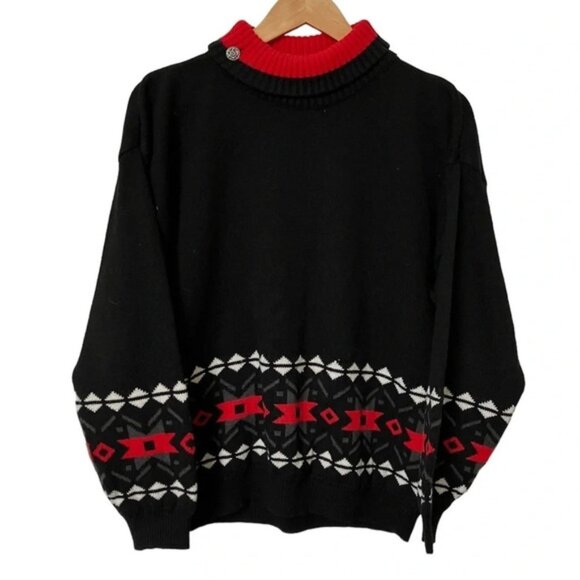 Vintage Sweaters - Vintage Acrylic Geometric Knit Turtleneck Sweater